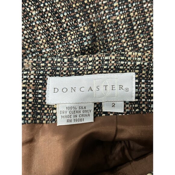 Doncaster Silk Two-Piece Set Textured Button-Up Blazer Pencil Skirt Size 2 - Picture 8 of 13